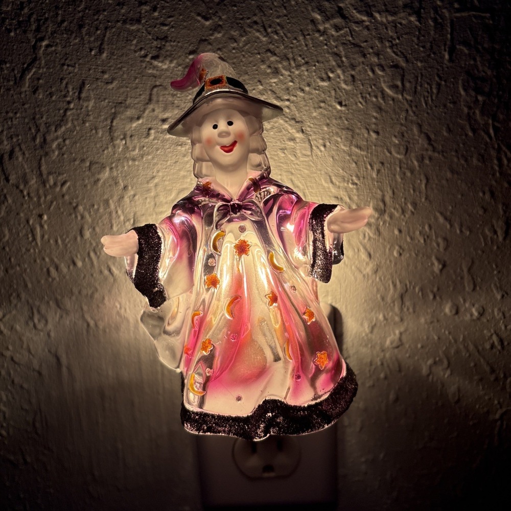 Vintage Halloween Witch Night Light Festive Acrylic Witch Glow Colorful with box